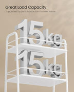 VASAGLE LILEA Collection - Storage Cart with Fabric Basket, 3-Tier Rolling Utility Cart with Wheels and Shelves, for Living Room Bedroom Kitchen, Cloud White and Camel Brown ULRC001WB01 - color: Cloud White + Camel Brown, style: 16.9"D x 11.8"W x 31.9"H