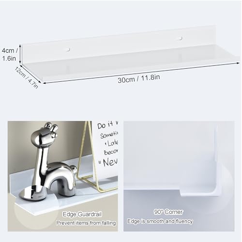 HNVNER Adhesive Shower Shelves for Wall 2 Pack, White Metal Shower Caddy 40cm, Waterproof Bathroom Floating Shelves, Bathroom Storage Wall Shelf Organization - color: White, size: 40cm