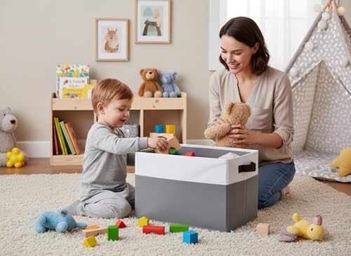 Cupic Cupid Storage Bins Closet, Fabric Closet Organizers and Storage, 6-Pack Baskets for Organizing, Large Storage Boxes with Handles for Clothes and Toys, Gray and White - color: Gray and White, size: 6-Pack