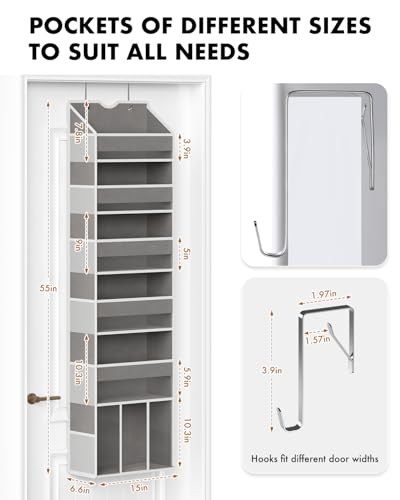 Over The Door Organizer, Hanging 6-Shelf Storage Organizer with 50lb Heavy Duty Perfect for Bathroom Closet Nursery Bedroom (Grey,1 Pack) - color: Grey, size: 1 Pack - 6 Tier