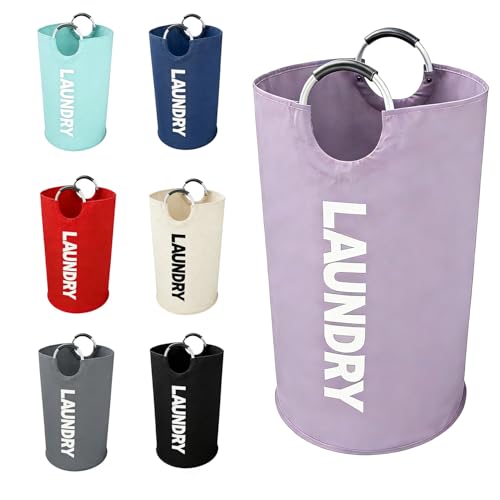 A large 90 liter laundry basket that can be folded for easy carrying. Suitable for bathrooms, laundry rooms, and travel (Purple) - color: Purple