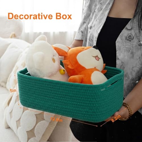 Small Storage Baskets for Organizing, Woven Storage Bins for Shelves, Gift Basket Empty, Cute Decorative Closet Organizer, Baby Rope Basket, Dog Toy Storage, 13.2x8.2x5.2”, 3Packs Green - color: Green, size: M