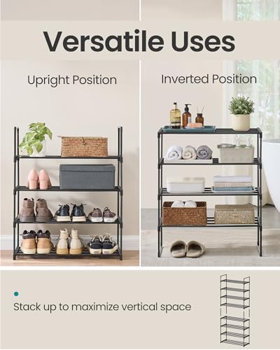 SONGMICS Shoe Rack, 4-Tier Shoe Organizer, Metal Storage Shelf, Upright or Upside Down, for 10-15 Pairs, Stackable, for Entryway, 11.8 x 26.8 x 28.4 Inches, Black ULSA204B01 - color: Black, size: 4 Tiers (26.8"W)