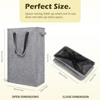 Odonata Slim Laundry Hamper Handles Collapsible Laundry Basket Thin Dirty Clothes Basket Narrow Laundry Bag Foldable Dirty Hamper 45L (Heather Grey) - color: Heather Grey