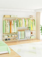 Ulif E11 Heavy-Duty Garment Rack, Metal Freestanding Clothes Rack and Closet Storage Organizer System with 8 Shelves and 4 Hanger Rods, (73.2-97.6)" W x 14.5" D x 71.2" H, Load 1034 LBS, Gold - color: Gold