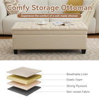 WUTUTUEE 51" Fabric Storage Ottoman Bench, Upholstered Rectangle End of Bed Storage Ottoman Tufted Living Room Bedroom Bench with Safety Hinge, Solid Wood Legs, Loads 500 lb(Khaki) - color: Khaki-fabric