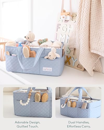 Lily Miles Baby Diaper Caddy Organizer, Quilted Nursery Storage Organizer for Newborn Essentials and Diaper Changing Station, Gift for Baby Shower and Registry Must-Have (Baby Breeze) - color: Baby Breeze