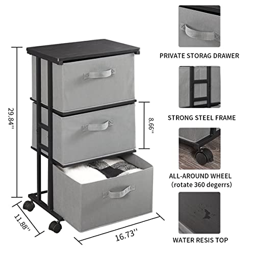 MAX Houser Dresser Tower with 3 Drawers for Bedroom, Fabric Storage Organizer Unit, Chest of Drawers with with WoodTop, Small Vertical Storage for Guest Room, Closet, Entryway, Nursery (Grey) - color: Grey1
