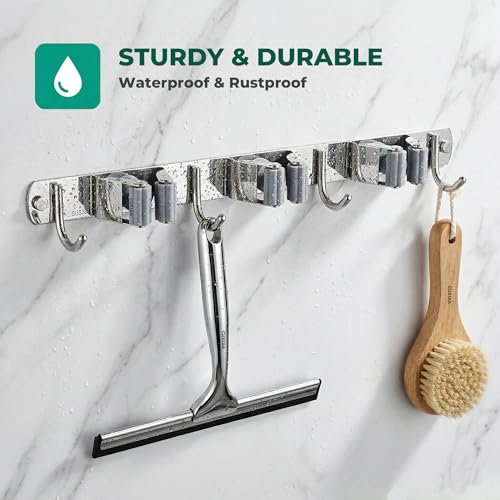 CUXIXA Mop and Broom Holder Wall Mount, Upgraded Broom Organizer Wall Mount, Stainless Steel Broom Hanger Wall Mount for Home Kitchen Garden Laundry Garage (3 Racks with 4 Hooks) - color: Silver, size: 3 Racks with 4 Hooks