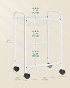 SONGMICS 3-Tier Metal Rolling Cart, Storage Cart with Removable Baskets, Utility Cart with Wheels and Handle, for Kitchen, Bathroom, Laundry Room, White UBSC003W01 - color: White