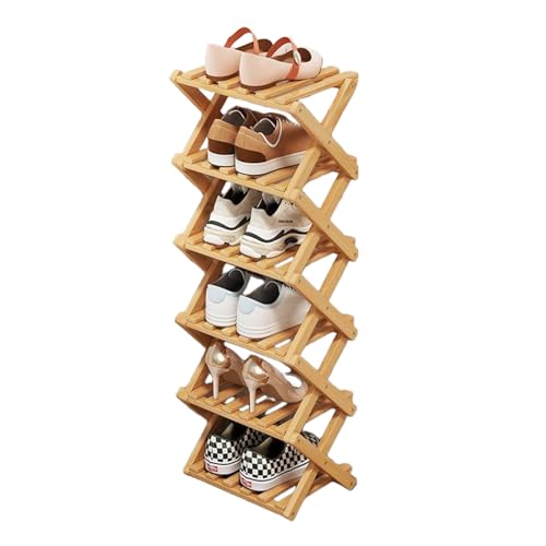 Shoe Rack - Foldable Vertical Shoe Rack for Entryway,Durable and Easy to Assemble,Applicable to Home Entrance, Closet and Bedroom (Nature-6 Layers) - color: Nature-6 Layers