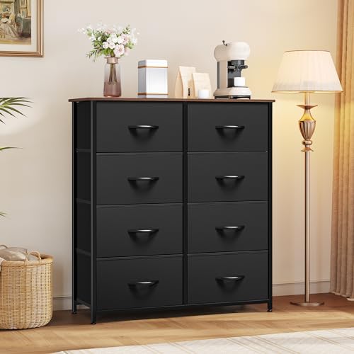 YITAHOME Dresser with 8 Drawers, Tall Storage Tower with 8 Drawers, Black Dresser & Chest of Drawers, Storage Drawer Organizer for Closet, Bedroom, Living Room - color: Black/Rustic Brown(new 2025)