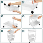 EZ COZY 3 Tier Rolling Cart, Plastic Diaper Cart Organizer with Wheels, Roller Cart for Diapers, Baby Nursery, Kitchen, Bathroom, Living Room and Bedside, White - color: White