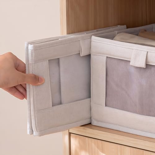 Drawer Organizer Box, Foldable Storage Bin with Clear Window, Clothing Storage for Bedroom Closet Socks and underwear Dividers, White