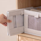 Drawer Organizer Box, Foldable Storage Bin with Clear Window, Clothing Storage for Bedroom Closet Socks and underwear Dividers, White