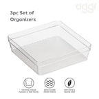 Oggi Set of 3 Clear Drawer Organizers - (1) 6x6.25, (1) 6.25x9.25, (1) 6.25x15.75 - Ideal for Organizing Kitchen Drawers, Office, Desk, Silverware, Kitchen Utensils, Cosmetics and Bathrooms - size: Set of 3