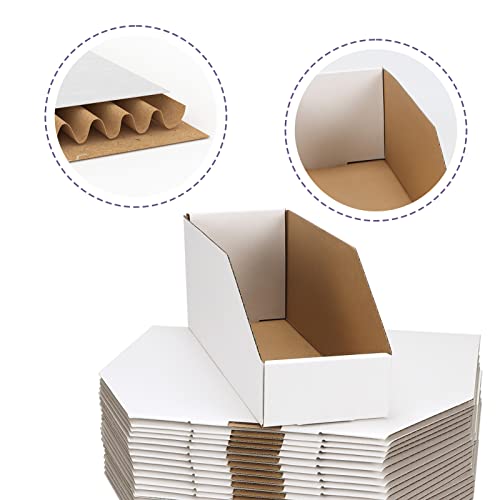 EXYGLO Cardboard Boxes, Pack of 35 Corrugated Storage Bins 12x4x4.5inch Pantry Organizer Bins for Shelves Garage Office Organization - color: White, size: 12x4x4.5 inches