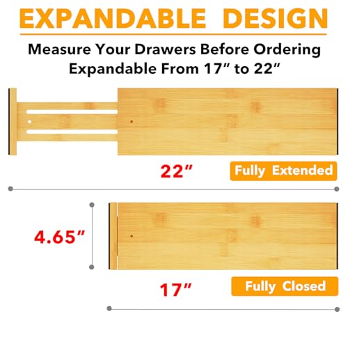 SpaceAid Bamboo Dresser Drawer Dividers 6 Pack, 4.65“ High Adjustable 17“-22” Drawer Organizers, Expandable Organization for Clothing, Clothes, Dressers, Natural - color: NATURAL, size: 4.65''H, 17''-22''L
