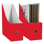 Limitliho Magazine File Folder Holder for Desk, Book Bins for Classroom Library,Office,Home, 10.6" H x 10.2" L x 3.5" W in Cardboard Paper Organizer (Red, 2 Pack) - color: Red