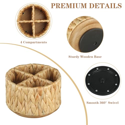 BIBELUN TV Remote Control Holder - Woven Water Hyacinth 360 Degree Rotating Desk Organizer | Boho Rattan Spinning Caddy | Pen/Art Supplies/Stationery Storage for Office, Living Room, Bedside Table