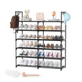 2-Row 6-Tier Stackable Shoe Rack, Black Metal Shoe Shelf with Multifunctional Hooks, Hold 24-30 Pairs, Space Saving Shoes Organizer for Closet,Show Rack - size: 2 Row 6 Tier
