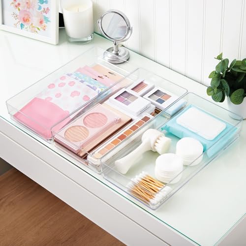 STORi SimpleSort 3-Piece Stackable Clear Drawer Organizer Set | 12" x 6" x 2" Rectangle Trays | Wide Makeup Vanity Storage Bins and Office Desk Drawer Dividers | Made in USA - size: 12x6x2"