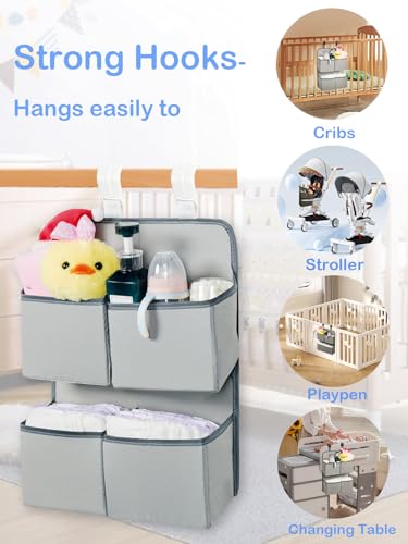 Hanging Diaper Organizer for Crib/Playard/Bassinet/Playpen – Hold 80+ Diapers - Changing Table Diaper Holder - Hanging Diaper Storage Stacker Nursery Caddy Organizer for Newborns (Silver-gray) - color: Silver-gray