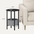 Vagusicc Round Side Table End Table with Storage Basket, Small Side Table Round Nightstand for Small Spaces, Tall Oval End Table with Steel Frame, Coffee Bedside Table for Living Room Bedroom, Black - color: Black