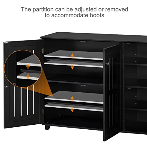 Yaheetech Shoe Cabinet with 3 Doors, Adjustable Shoe Organizer 4 Tier Shoe Rack Shelves, Freestanding Shoe Storage Cabinet for Entryway, Bathroom, Living Room, Black