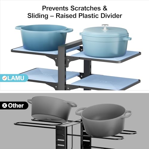 LAMU Pots and Pans Organizer under Cabinet, 8-Tier Heavy Duty Pan Organizers inside Cabinet, Adjustable Pot Rack for Small Kitchen Storage, 15" Height Holds Cast Iron Pans and Skillets Black - color: Black