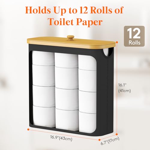 Lifewit Toilet Paper Storage Holder for 12 to 16 Rolls, Free Standing Toilet Paper Basket Stand with Bamboo Lid, Collapsible Fabric Bathroom Organizer Box for Mega Rolls, 30L, Extra Large, Black - color: Black, size: 30L