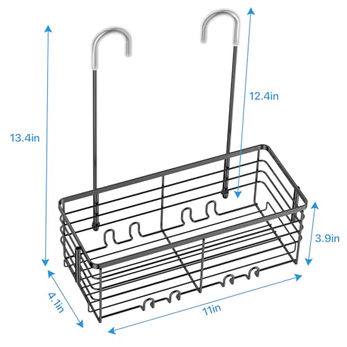YUOROS Hanging Shower Caddy, Over the Door Shower Organizer Rack 304 Stainless Steel Rustproof Bathroom Storage Shampoo Holder Basket (Black) - color: Black, size: 1 Tier