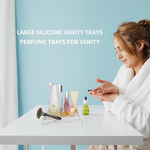BBK Bathroom Vanity Tray 11.8 in- 2 Pack(Large) Silicone Bathroom Tray for Counter, Perfume Key Trinket Ring Tray, Decor Soap Dispenser Countertop Tray for Kitchen Sink Organization(Faux Marble Look) - color: -Marble Gray (2-pack Large)