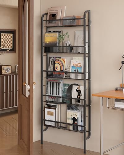 UMDONX Behind The Door Bathroom Shelf Narrow 5-Tier, Space-Saving Slim Storage Shelf Narrow Shelving Unit for Bathroom and Kitchen Black - color: Black, size: Width 24.4in