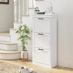 HOMCOM Shoe Storage Cabinet with 3 Flip Drawers, Freestanding Narrow Shoe Cabinet with Adjustable Shelves, Slim Hidden Rack Organizer for Entryway, Hallway, White
