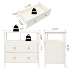 Edbuosy 27 inch Wide Night Stand Set 2 with Charging Station, Bedside Table with Open Shelf, 2 Drawers Small Wood Dresser, Modern Wood Nightstand for Bedroom/Living Room (White) - color: 2 Pack, White, size: 2 Drawers