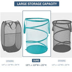 Seiritex Mesh Popup Laundry Hamper 115L Collapsible Laundry Basket No Lid Extra Large Capacity Foldable Clothing Storage Basket with Handles 26 H x 18 W x 18 L (Turquoise Blue) - color: Turquoise