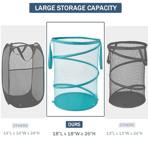 Seiritex Mesh Popup Laundry Hamper 115L Collapsible Laundry Basket No Lid Extra Large Capacity Foldable Clothing Storage Basket with Handles 26 H x 18 W x 18 L (Turquoise Blue) - color: Turquoise