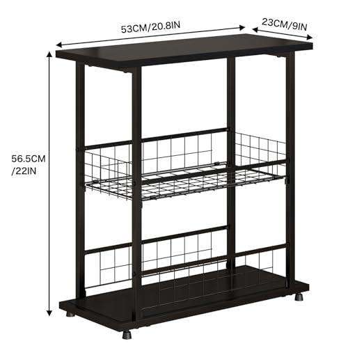 PROXRACER Side Table, 3-Tier End Table, Narrow Sofa Table Bedside Table for Living Room, Study, Bedroom, Small Nightstand with Storage Shelf and Fence,Black - color: Black, size: W/ Fence