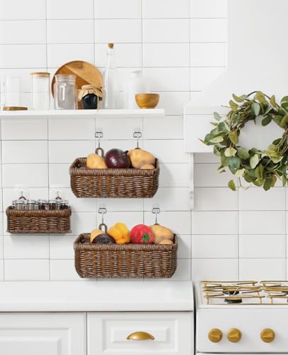 AceList Wall Hanging Basket, Boho Style Hand-Woven Hanging Storage Baskets - Set of 3, Ideal for Boho Room Decor, Kitchen, Garden, and Living Room(Brown) - color: Brown, size: 3 pc (set)