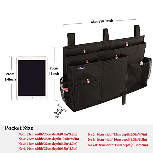 Surblue Caddy Hanging Organizer Bedside Storage Bag for Bunk and Hospital Beds, Black, L - color: Black, size: Large