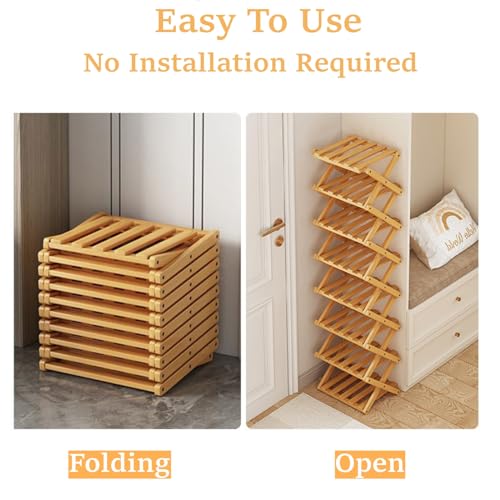 Foldable Shoe Rack, Bamboo Vertical Shoe Organizer Tall for Small Spaces. Multifunctional Narrow Shoe Shelf for Entryway, Closet, Corner, Bedroom, Hallway, Wood Color 5 Layers - color: Wood Color, size: 5 Layers