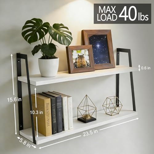SRIWATANA Floating Wall Shelves, Rustic Wood Shelves Book Shelves Wall Mounted Ideal Room Decor (White) - color: White