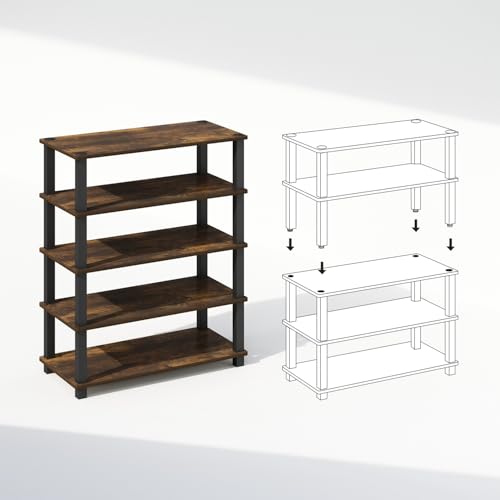 Furinno Turn-S-Tube Storage Shelves Set of 2, 3-Tier Stackable Standing Shelf, Open Corner Shelf, for Organization and Storage, Living Room, Garage, Home Office, Amber Pine - color: Amber Pine/Black, size: 3-Tier (Set of 2)