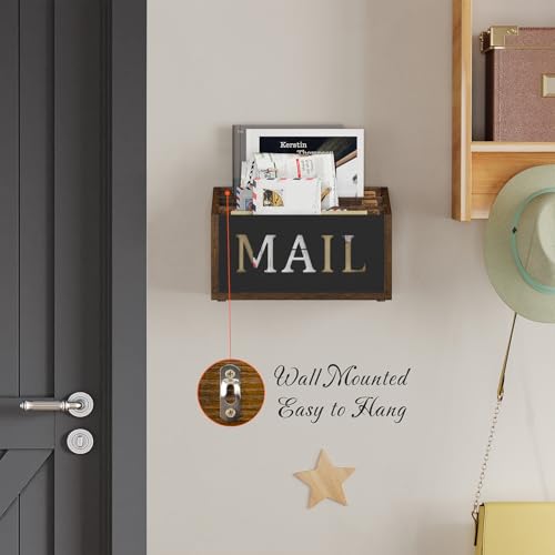YINMIT Mail Organizer Countertop, Mail Holder with 3 Compartments, Mail Holder Sorter for Desk, Mail Organizer Wall Mounted, Countertop Desk Office Accessories Organizer for File Paper Folder - color: Rustic Brown - Style B, size: 3-Slot
