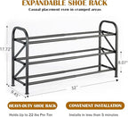 3-Tier Expandable Shoe Rack for Closet，Adjustable Shoe Rack，Black Metal Free Standing Shoe Rack for Entryway Closet Doorway - color: 3 Layers and 2 Tubes