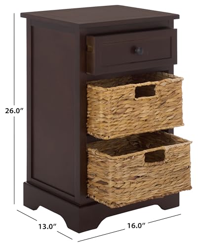SAFAVIEH Home Collection – Carrie Dark Chocolate 3-Drawer Storage Side Table, Mixed-Material Cottage Design, Fully Assembled (AMH5700H) - color: Dark Chocolate