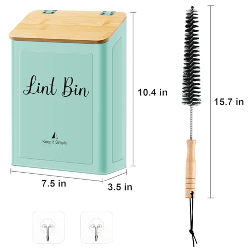SUBEKYU Metal Magnetic Lint Bin for Laundry Room, Wall Mounted Lint Box Holder with Lid for Dryer,Laundry Room Organization and Storage,Bamboo Lid Lint Basket,Light Green - color: Light Green