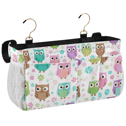 Bedside Caddy Hanging Bunk Bed Caddy Bed Organizer Hanging Pocket with 2 Hooks Bedside Storage Organizer Pocket Bag Holder Colorful Owls and Flowers - color: Colorful Owls and Flowers