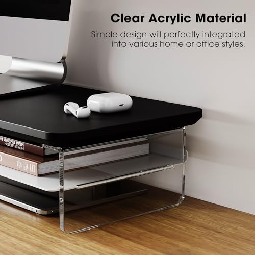 Fenge Acrylic Monitor Stand Riser, 23.6 Inches Monitor Stand with Metal Storage, 2 Tier Acrylic Computer Riser for Desk, Clear Laptop Stand for PC, Laptop, Printer, TV - color: Black, size: 23.6in